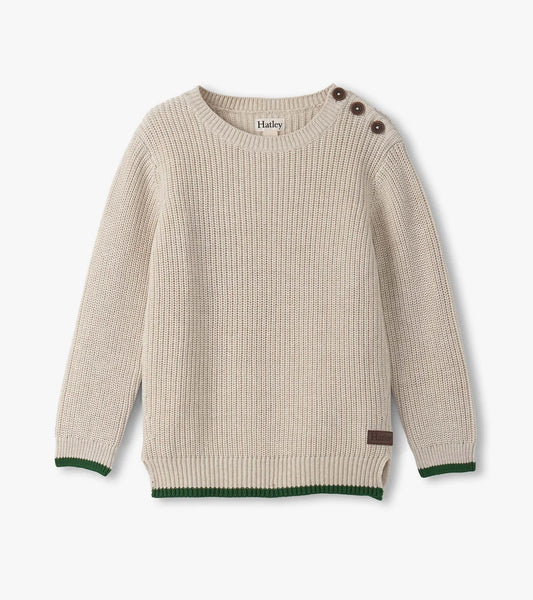 Oatmeal Melange Button Neck Sweater