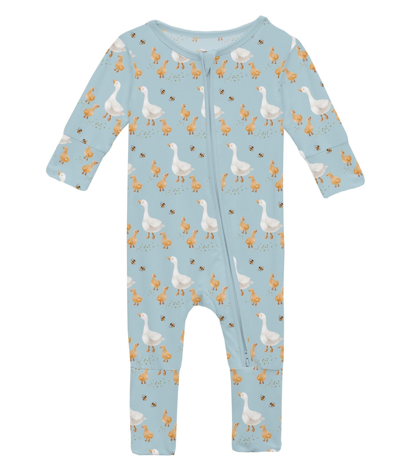 Ducks on Spring Sky Zip Flip Romper