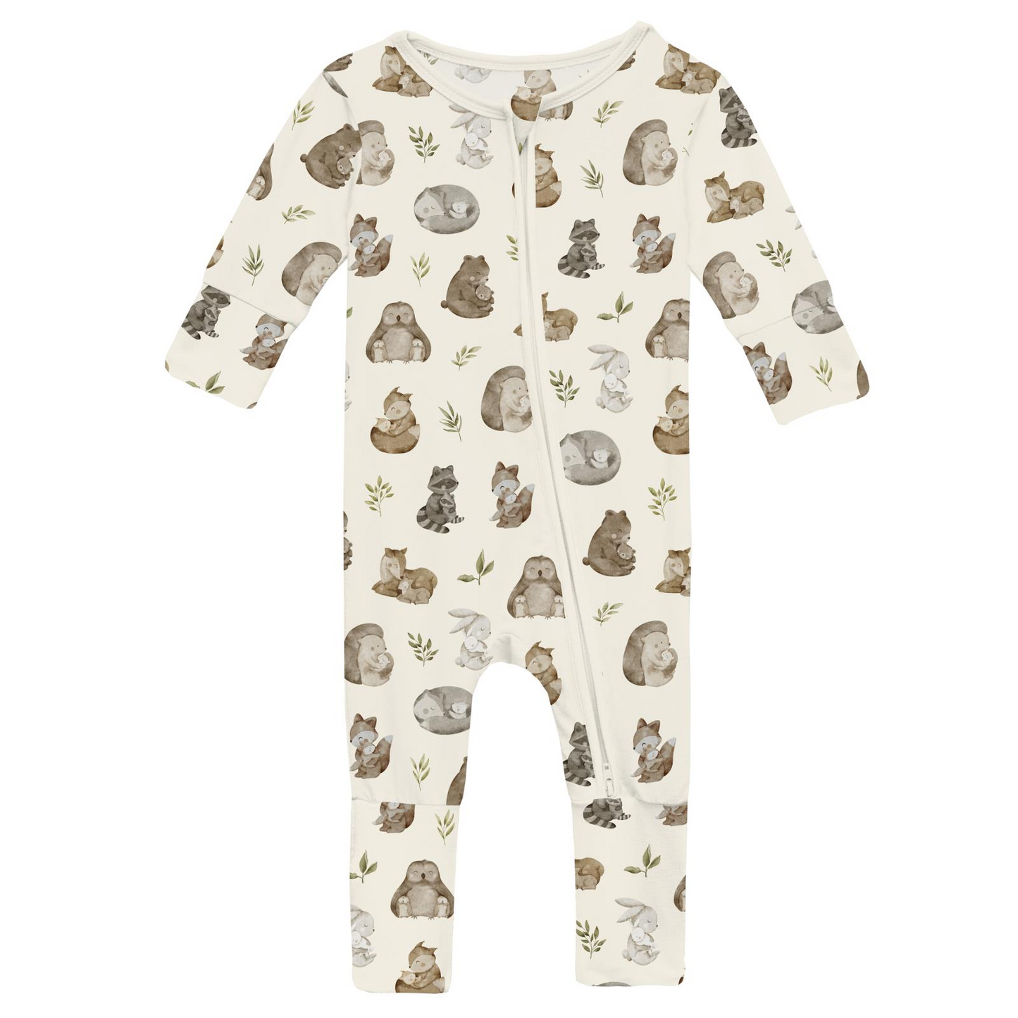 Baby onesie with animal pattern on a white background