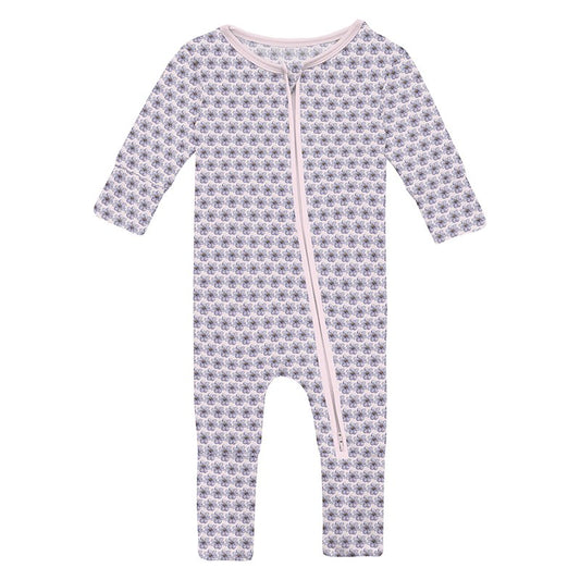 Baby footie zip pajama with purple violets