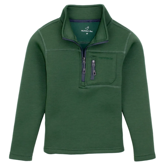 Green fleece pullover with a 3/4 zipper