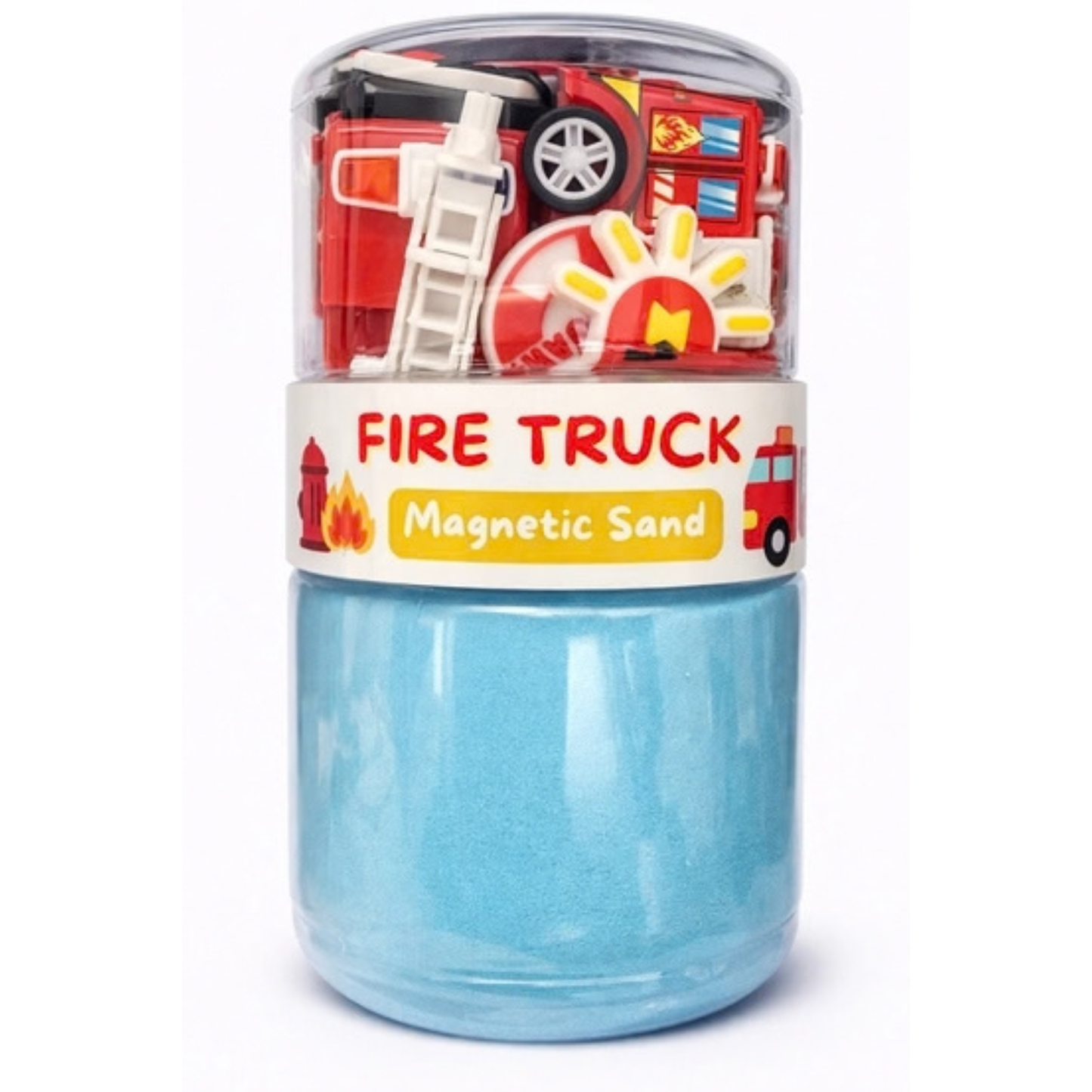 Fire Truck Sand Jar with Blue Magnetic Sand