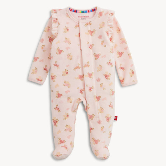 Baby onesie with floral pattern on a white background