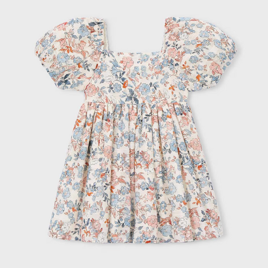 Floral dress with square neckline and puff sleeves