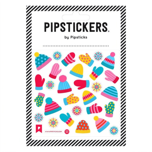 Colorful winter mitten and hat stickers with foil accents