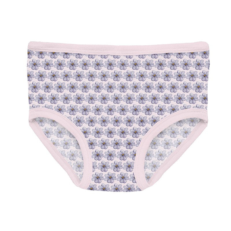 Purple violet floral-patterned underwear with pink trim.