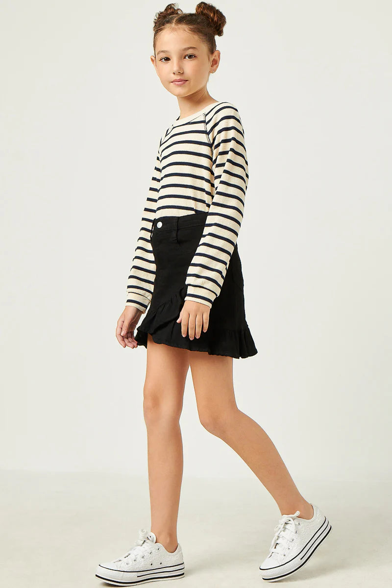 Navy Stripe Waffle Raglan Top