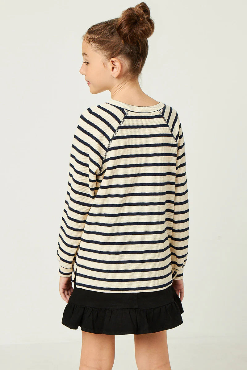 Navy Stripe Waffle Raglan Top