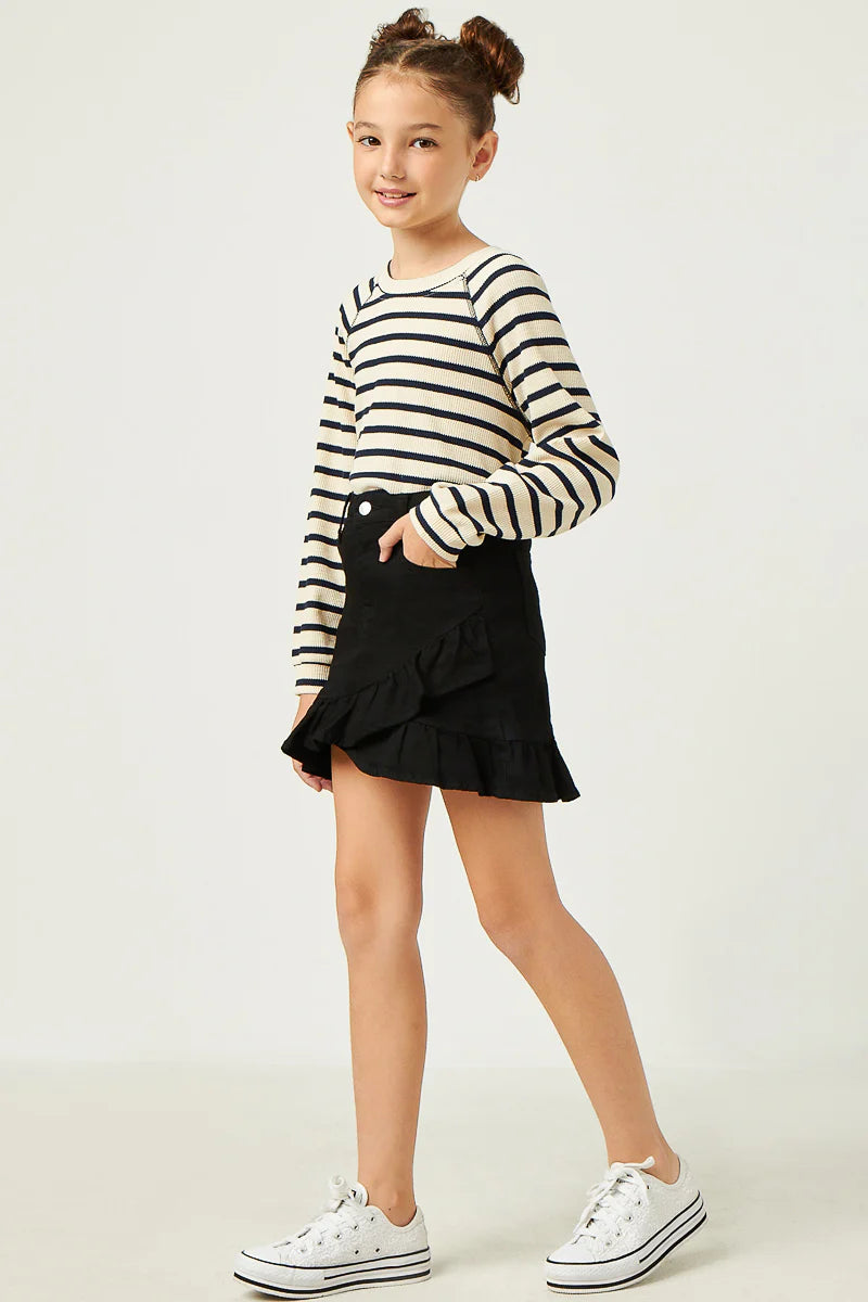 Navy Stripe Waffle Raglan Top