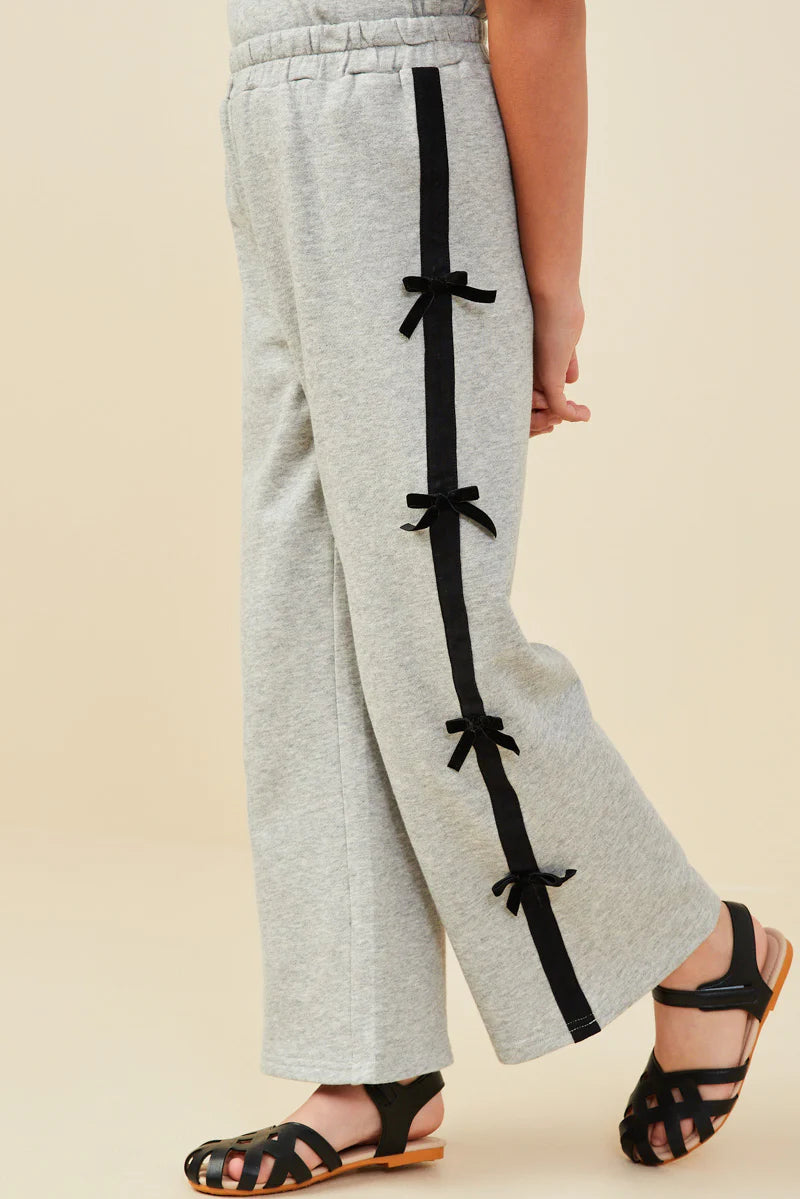 Heather Black Bow Terry Pants