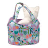 Floral tote with charming white plush cat