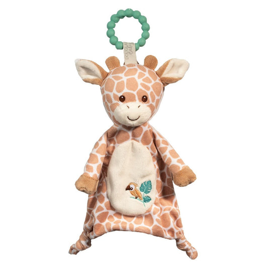 Soft giraffe teether with silicone ring