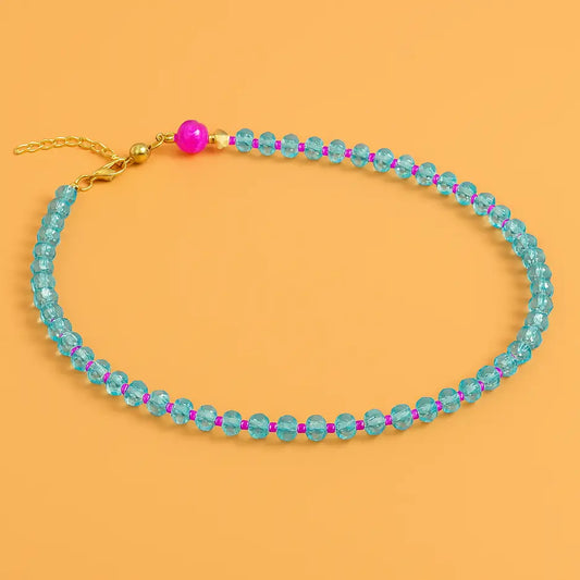 Blue and pink beaded necklace with magnetic clip