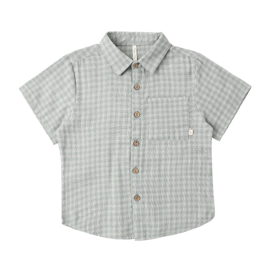Short-sleeve green checkered shirt