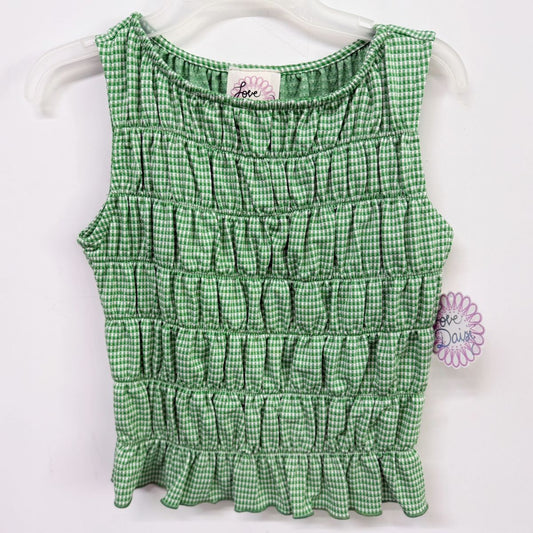 Green checkered smocked tank