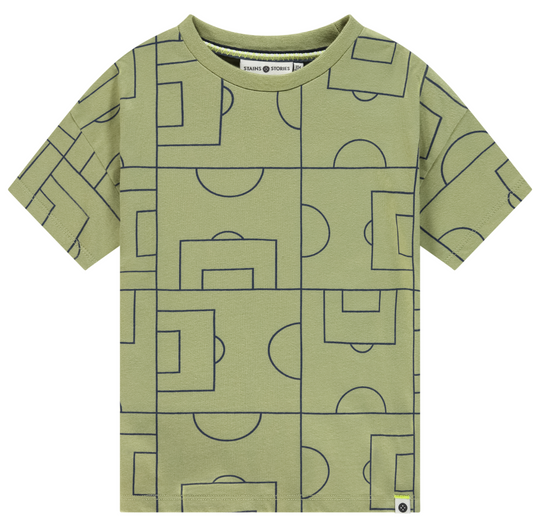 Green t-shirt with soccer field grid lines pattern