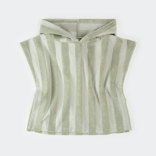 Green stripe poncho with hoodie