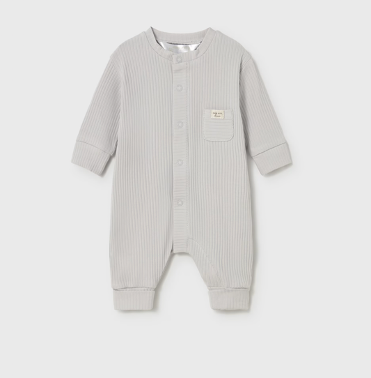Gray baby onesie on a white background