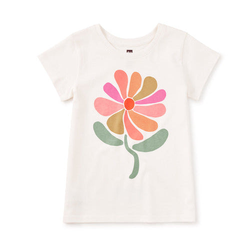 White tee with flower graphic in middle