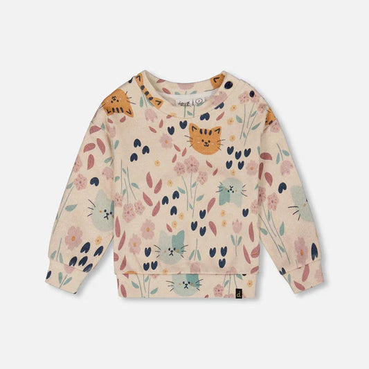 Children's sweatshirt with animal and floral pattern on a light background
