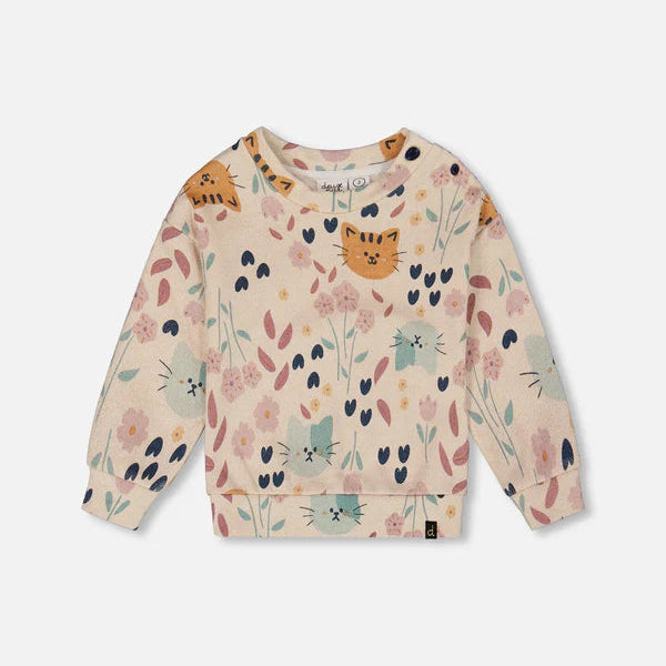 Children's sweatshirt with animal and floral pattern on a light background