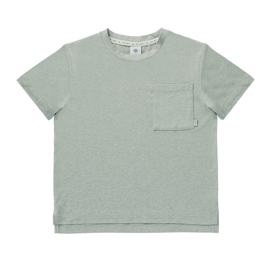 Green t-shirt with a pocket on a white background