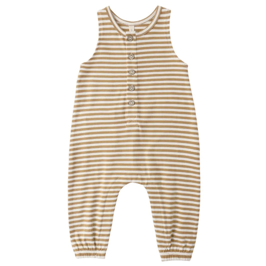 Gold Striped baby romper with button closures