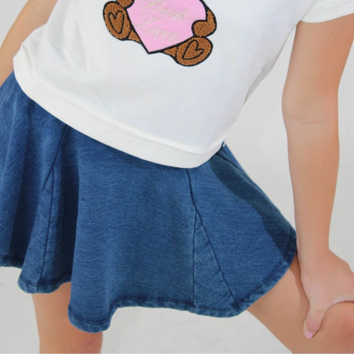 Denim skirt with hidden shorts