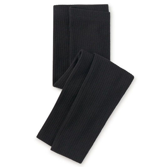 Jet black girls pointelle leggings with textured knit and elastic waist