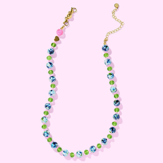 Green and blue beaded necklace with magnetic clasp