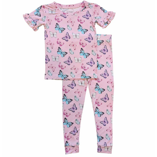 Pink pajama set with all over butterfly print