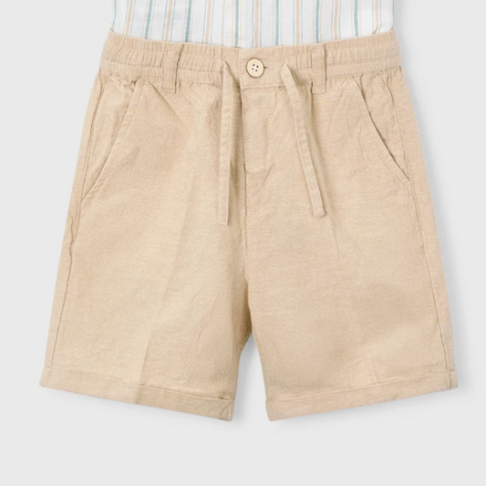 Khaki drawstring linen-blend shorts for boys