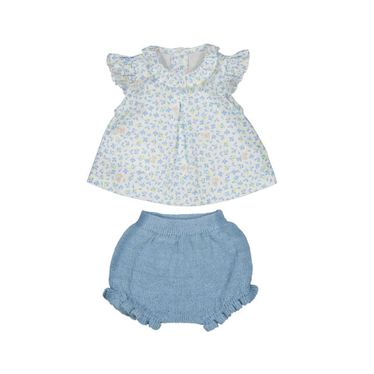 Baby set with floral top and blue bloomers