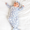 Lavender floral baby knotted gown with white trim
