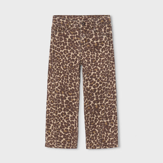 Leopard print pants on a light gray background