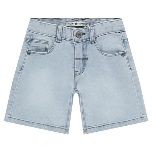 Light blue denim shorts with zip fly