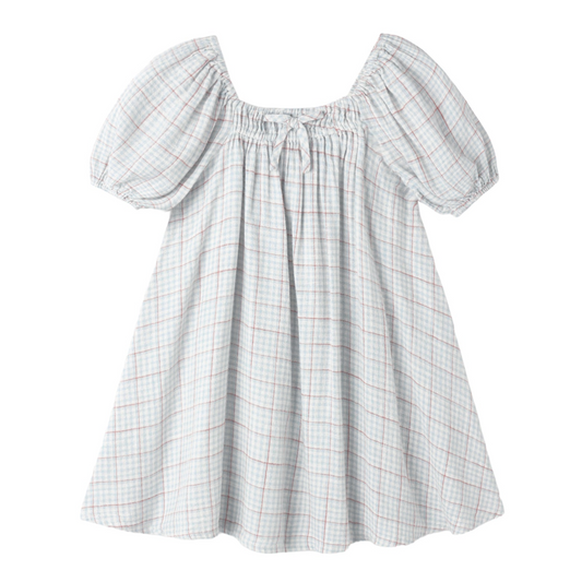 Checkered dress with puff sleeves on a white background