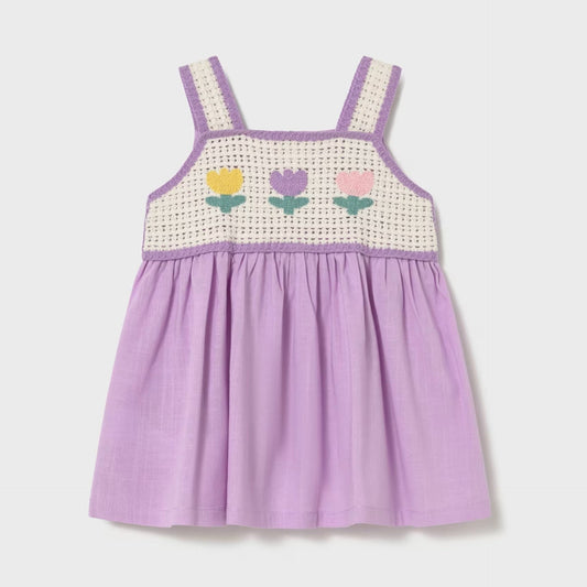lilac tank dress with embroidered flowers across the front