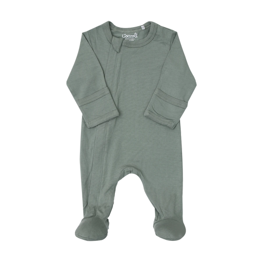 Green baby footie with zip closure