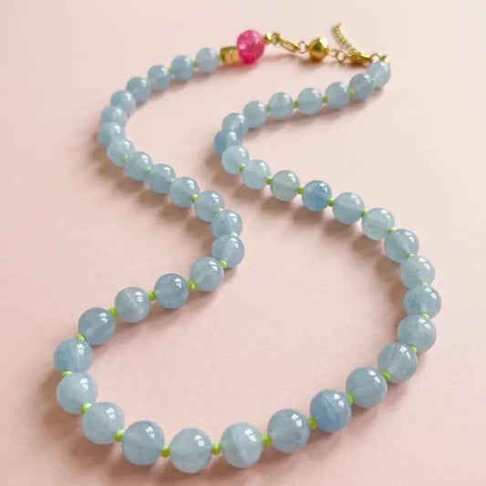 Light blue and green beaded necklace with magnetic clasp