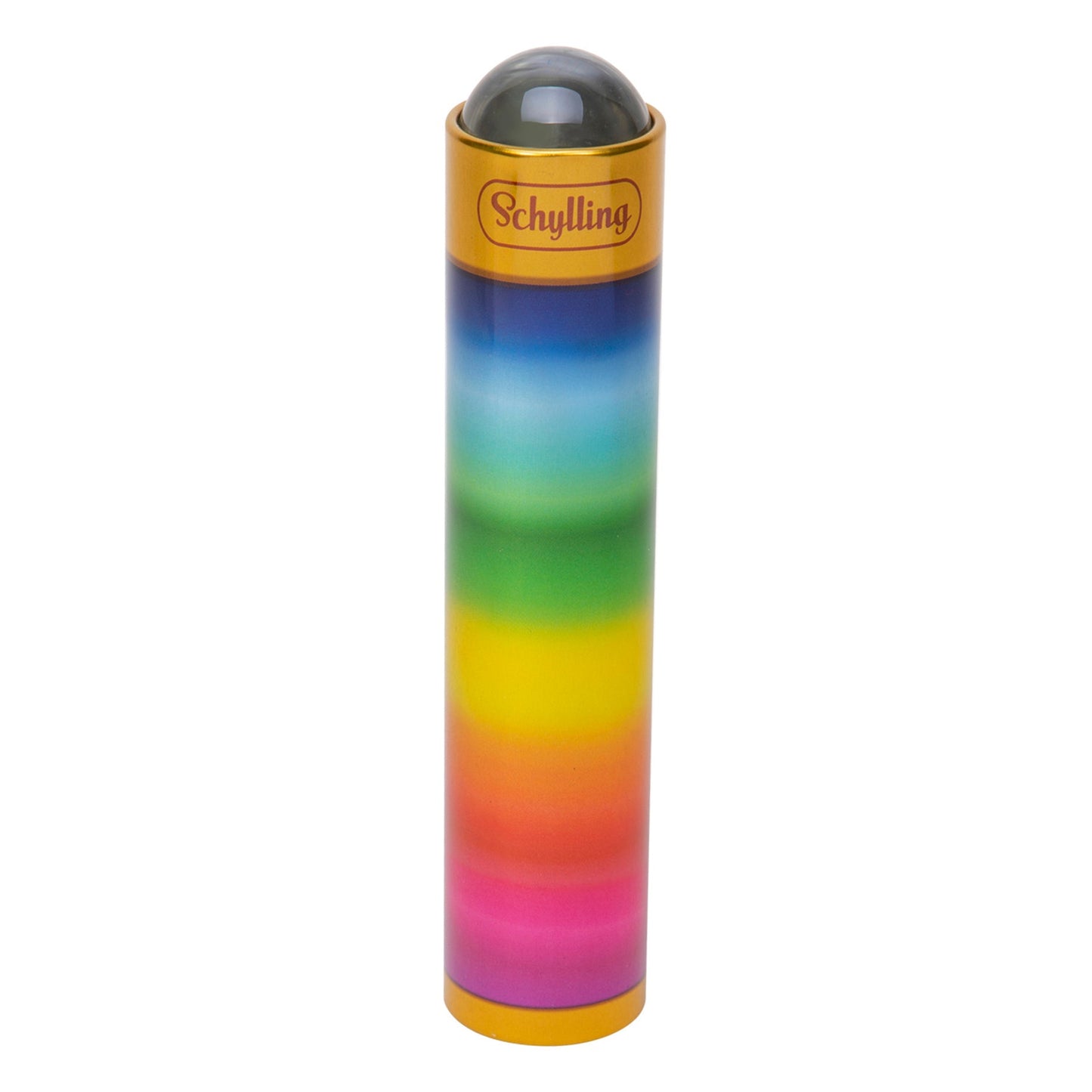 Colorful cylindrical toy with a Schylling logo on a white background
