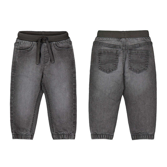 Medium grey denim jogger with drawstring waist for baby boys