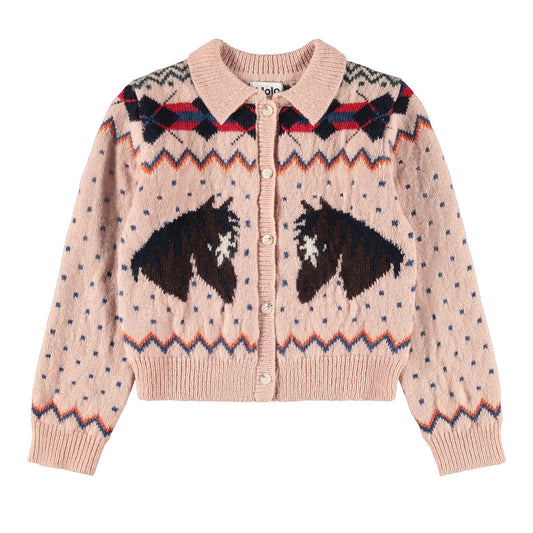 Pink sweater with black bear design on a white background