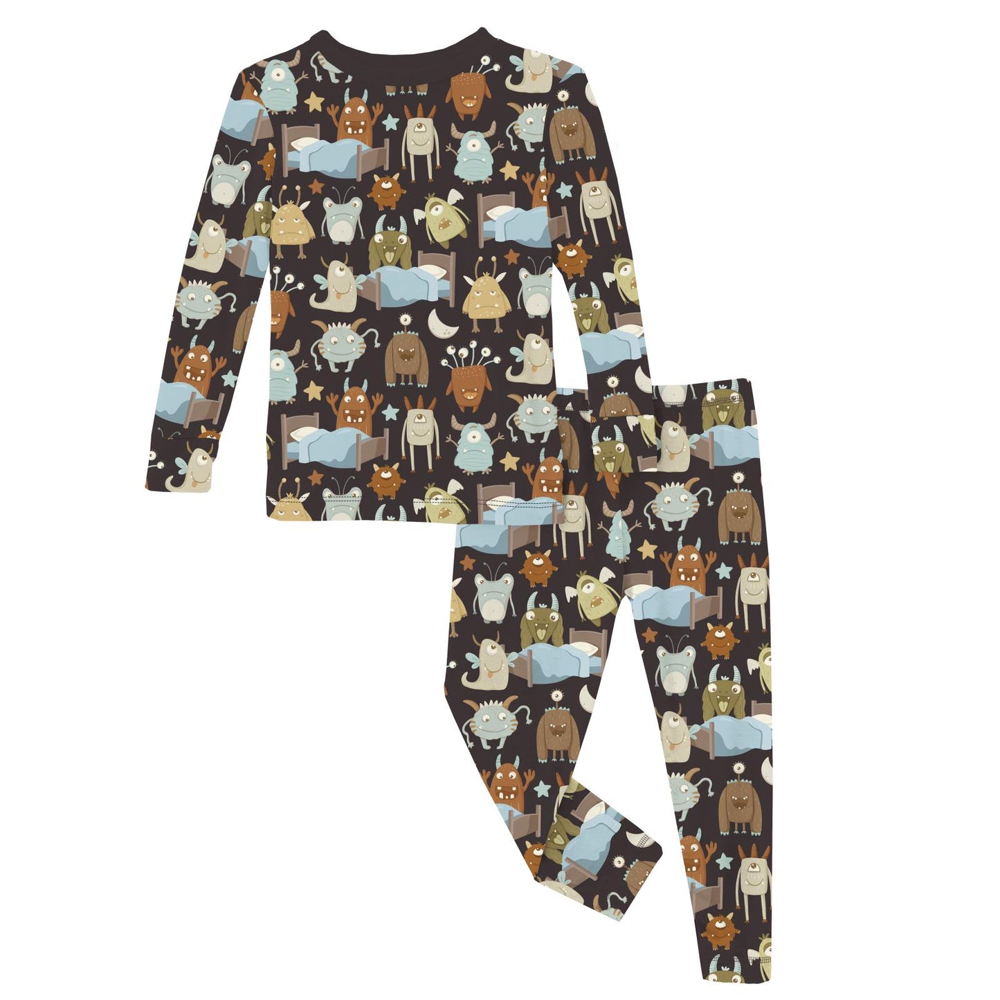 Children's pajama set with monster pattern on a white background