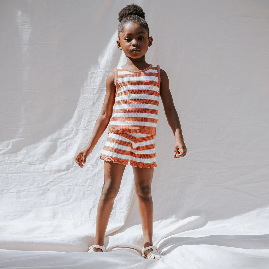 Coral Stripe Crochet Tank