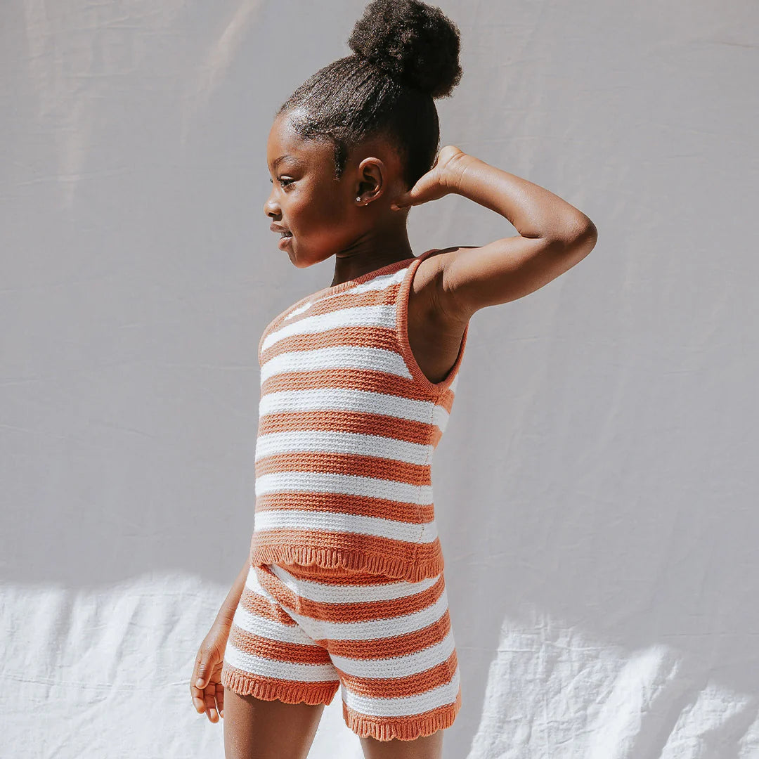Coral Stripe Crochet Tank