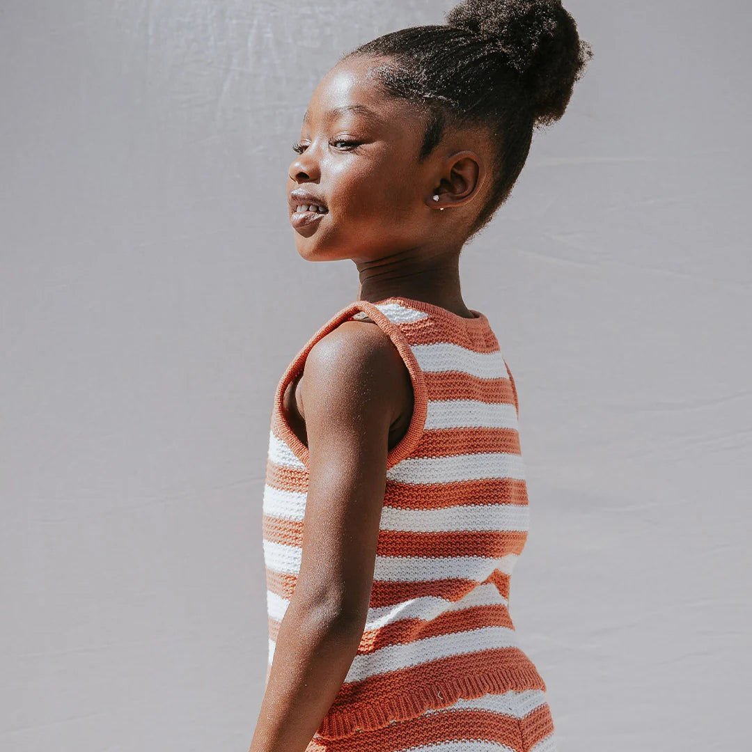 Coral Stripe Crochet Tank