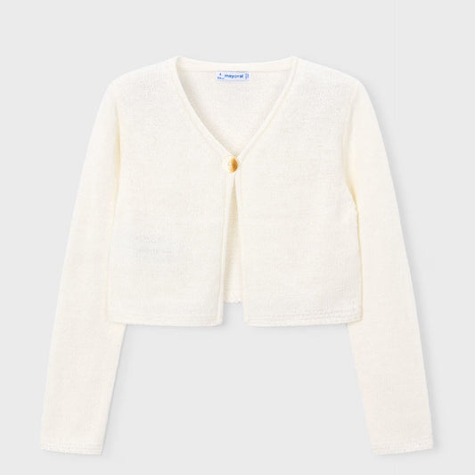 White cardigan on a light gray background