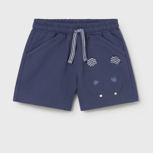 Navy blue shorts with hippo face design