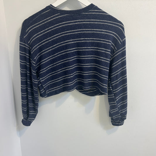navy and white striped long sleeve top